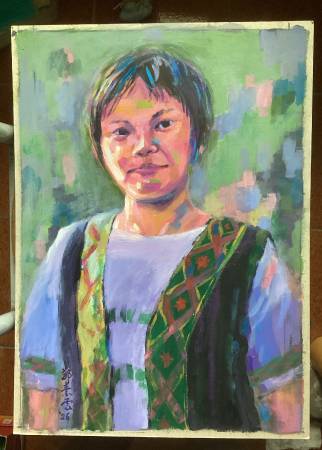 鄭素雲-陽光隨和的原住民女孩，4K壓克力顏料