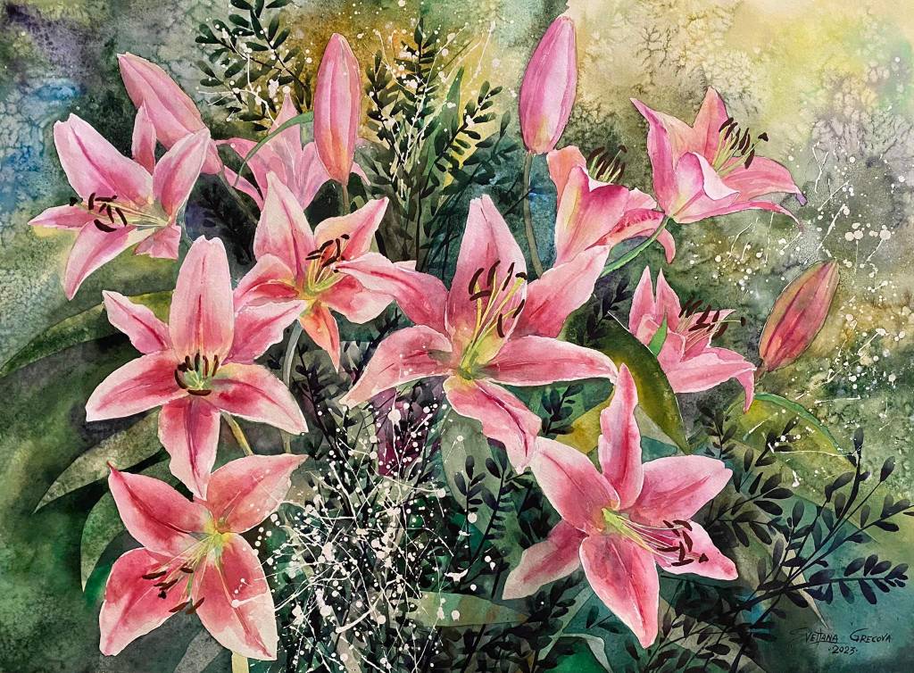 葛拉娜-Bouquet of pink lilies