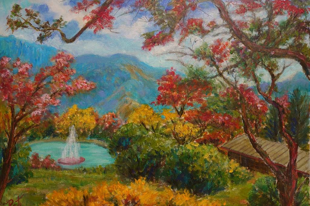 李芳時-紅楓中的噴泉