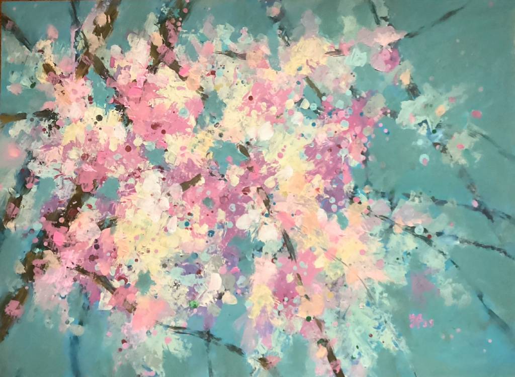 鄭素雲-三月櫻-花旗木，4K壓克力顏料
