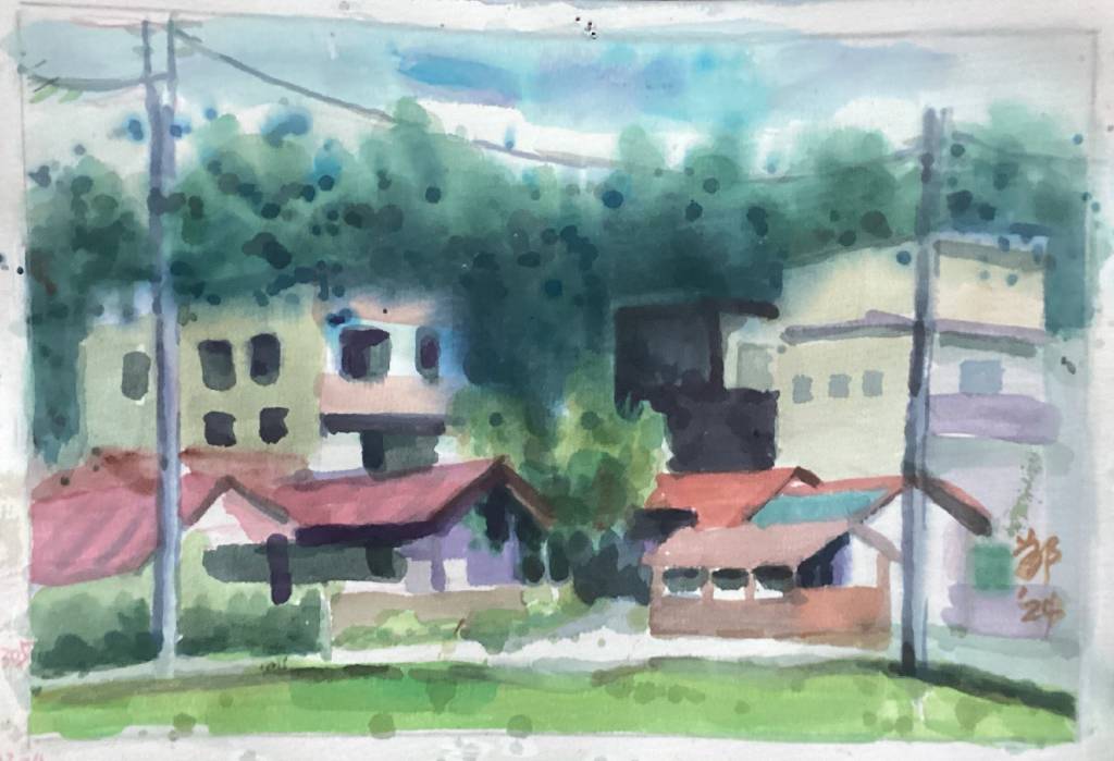 鄭素雲-高雄美濃聚落景色，16K水彩速寫