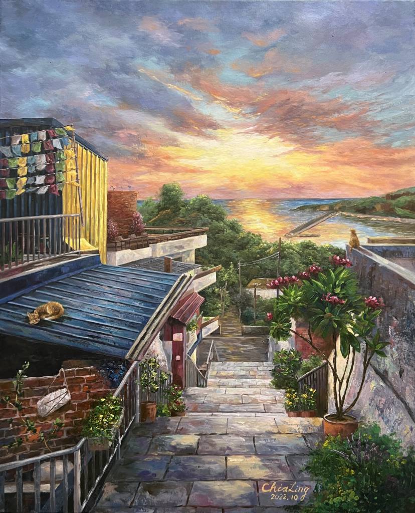 吳家綾-夕照下的山城  Mountain village at sunset
