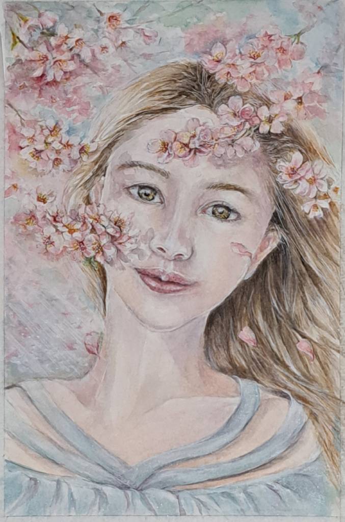 張貴雅-櫻花繽紛飛舞時的歡顏(小幅)