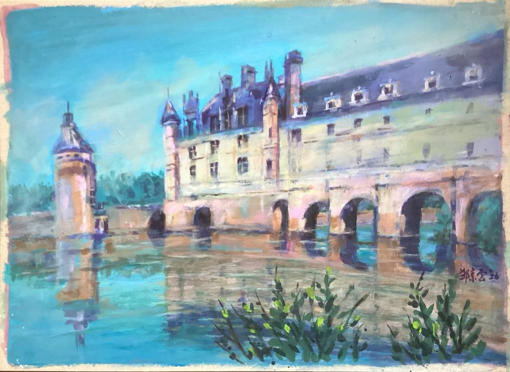 鄭素雲-法國舍農索古堡的美麗風華；4K厚紙卡與壓克力顏料