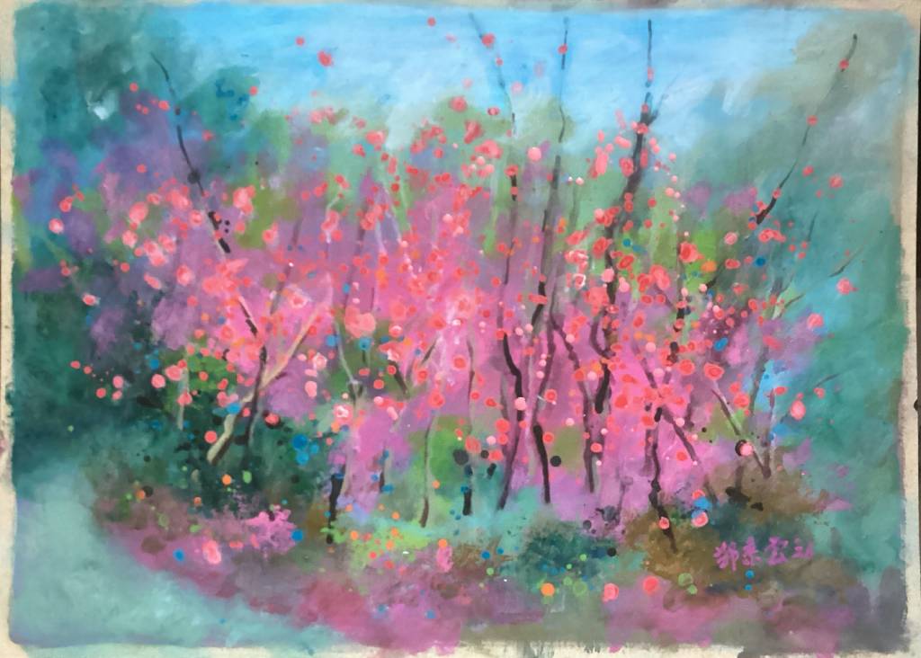 鄭素雲-六龜寶山里的櫻花季，4K壓克力顏料