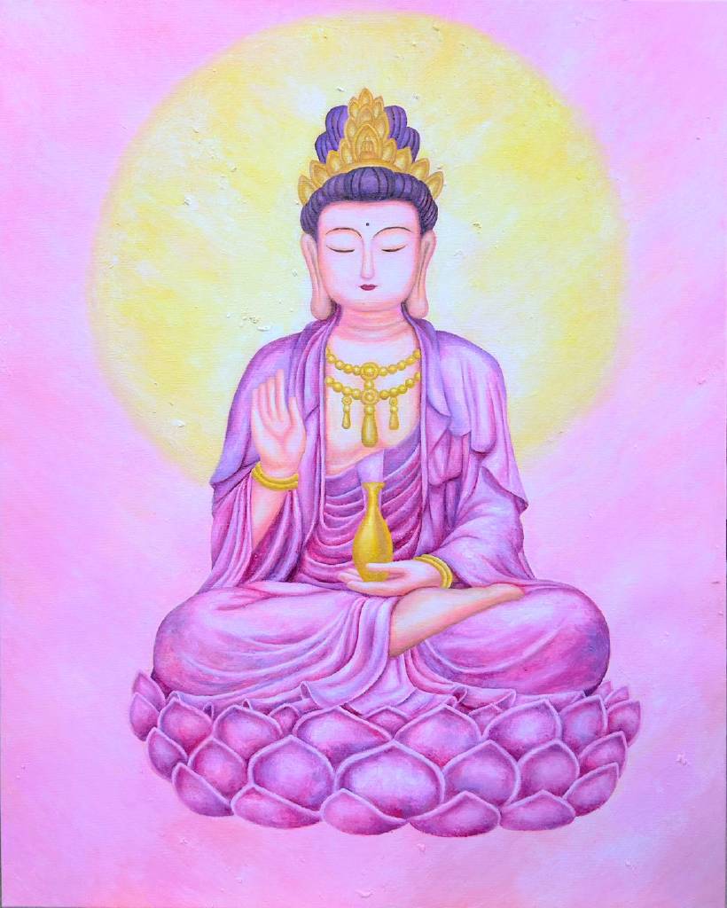 林容德-粉紫色觀世音菩薩畫像Pinkish-purple Guanyin Bodhisattva image