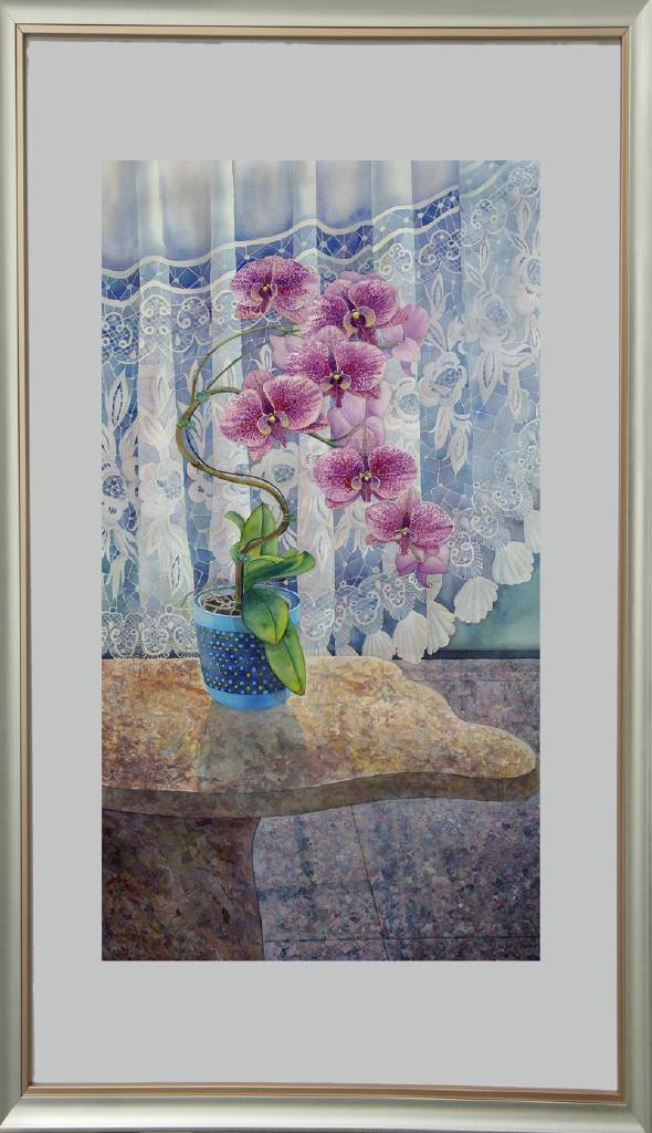 葛拉娜-蘭花的姿態(藍瓶) Orchid in a blue pot
