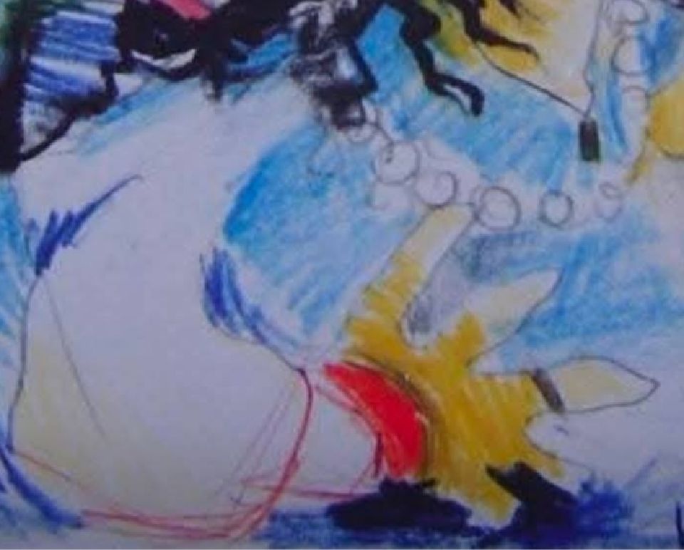 《史詩的憤怒》展覽背景與風格  蔡文龍在「史詩的憤怒」系列中，將他對社會現象、環境議題或個人生命波潤的感受，轉化為極具視鲁衝擊力的符號：  1）「憤怒」的藝術轉化：蔡文龍曾表示他的創作常伴隨著「洩洪般的思緒」。在這個系列中，憤怒不是負面的破壞，而是一種「大勇無畏」的生命承接。畫中那些粗癀、近乎野獸派的黑線與鮮豔的藍紅對比，正是這種能量的具象化。  2）「手的組成」之意涵：在這件作品中，手部線條既豐厚又糾結，與ा喊的表情形成呼應。在蔡文龍的筆下，手往往象徵著「拉扯」與「掙扎」，代表人類在困境中試圖與命運或外