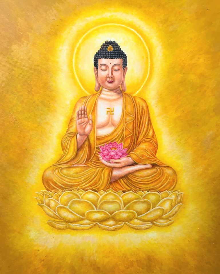 以虔誠祈福所有人,事,物一切都平安順利度過, 珍惜每天與最親近相處的親人當下,以及感恩過去從學生時代至今已是社會人士階段一路的貴人相挺之恩情, 依照以上的自己所面對過相關資深經歷,繪製出帶有莊嚴肅穆,也懷著慈悲救濟救難之意念的釋迦牟尼佛畫像。
